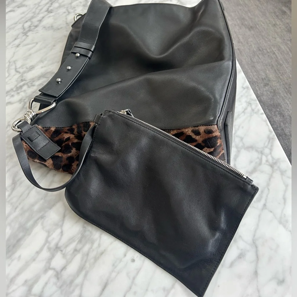 All Saints Black Leather Medium Hobo Tote - Picture 4 of 8